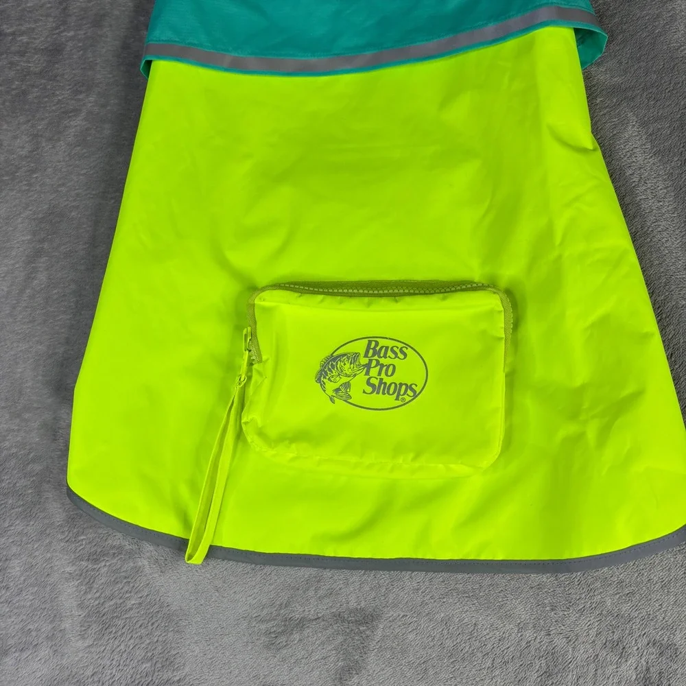 Bass Pro Shops Dog Raincoat Medium Neon Yellow Teal Reflective Mesh Lined Pocket